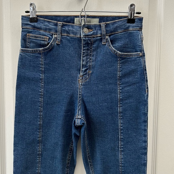 Topshop Jamie Skinny Jeans High Rise Ankle Crop Split Raw Hem Front Seam Blue 26 - Picture 7 of 16